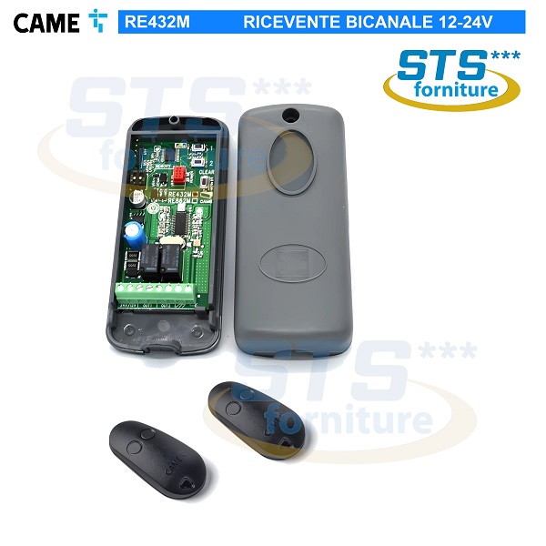 CAME RE432M - Ricevitore bicanale da esterno 12-24V 433,92MHz + 2 Radiocomandi TOP42